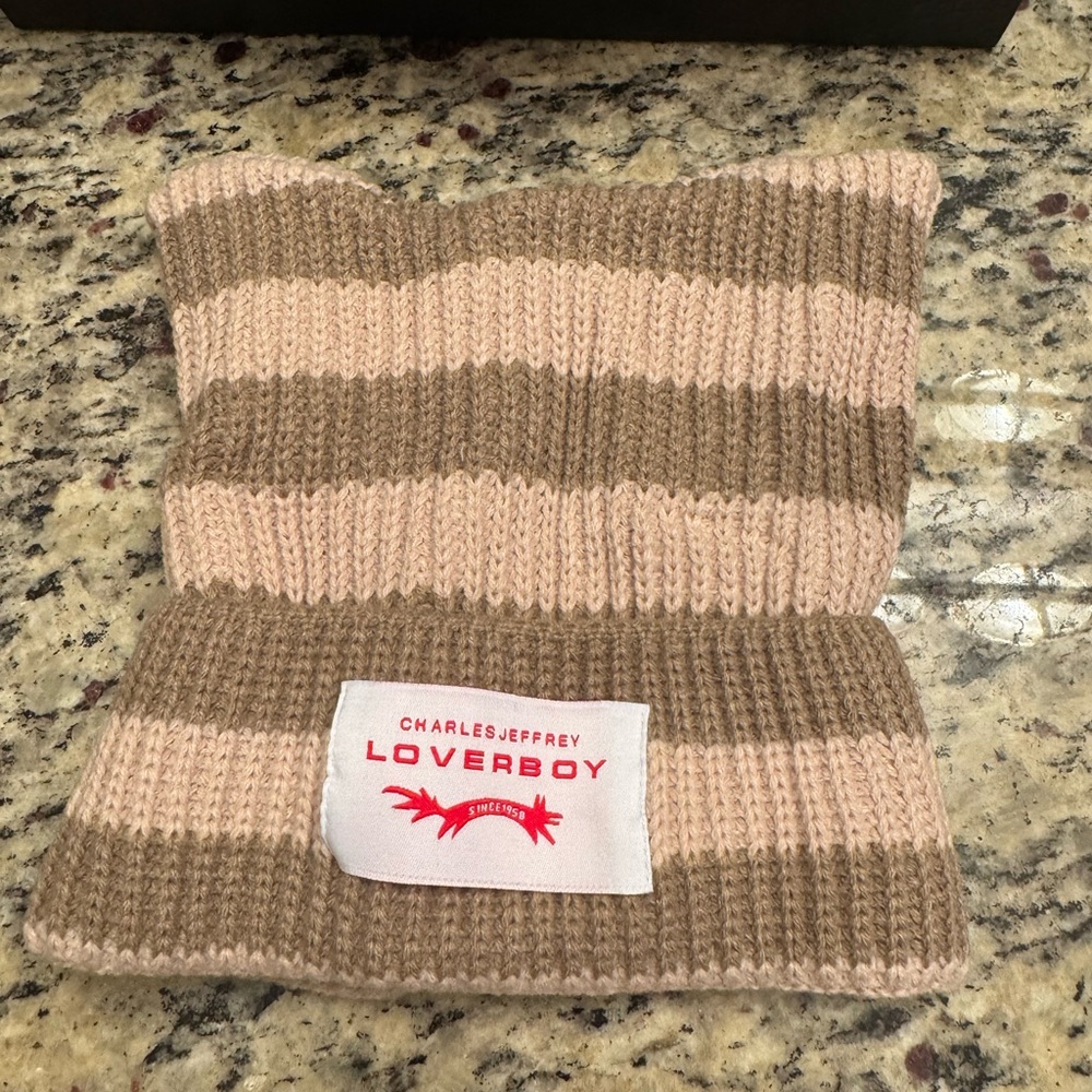 Striped Knit Hat - Brown and Cream